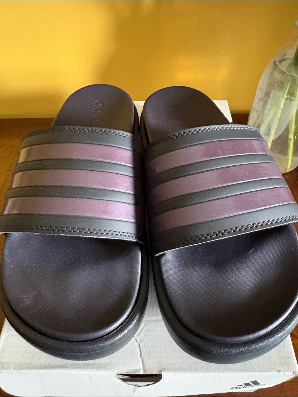 Platform Unisex Slide Sandals in Dark Purple and Black